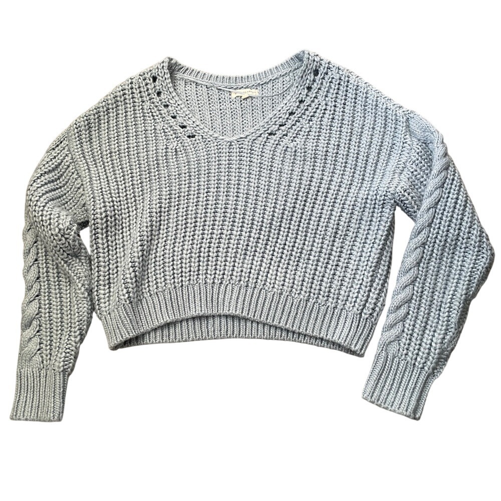 LA Hearts Light Blue Chunky Cable Knit Cropped V-Neck Sweater Small‎